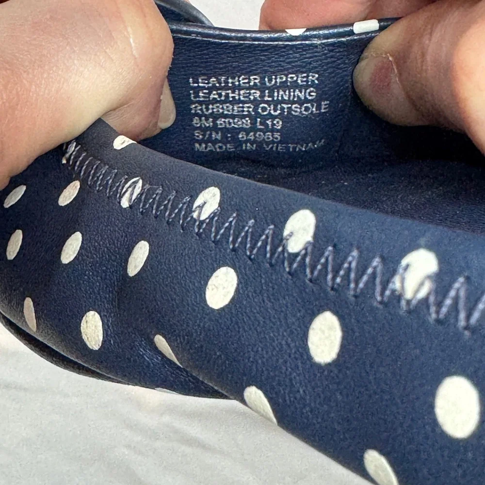 Tory Burch Minnie Travel Ballet Flats Navy Blue Polka Dot Leather Logo 8M 64985